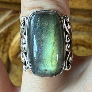 Natural Labradorite Sterling Silver Cocktail Ring Size 6